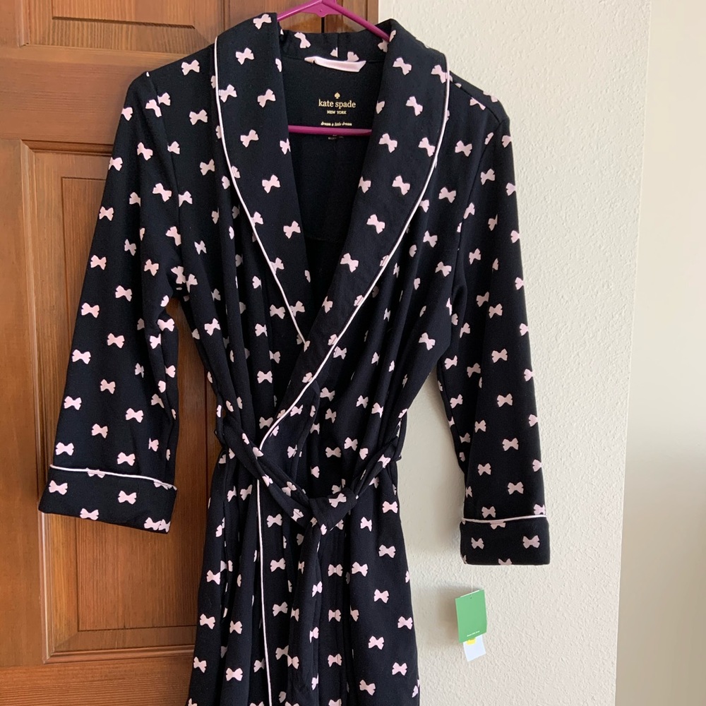 Kate Spade Short Robe - small. Pink bows on black